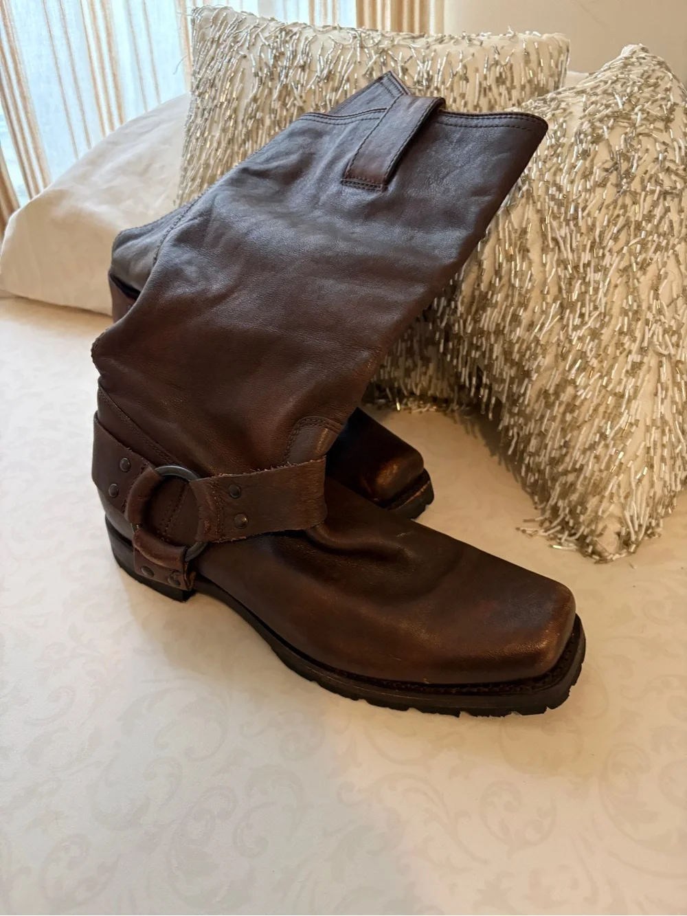 Frye Dark Brown Leather Harness Boots - Picture 1 of 12